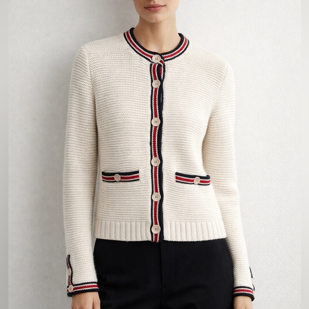 Alex Mill Emmy Cardigan with Red and Navy Trim